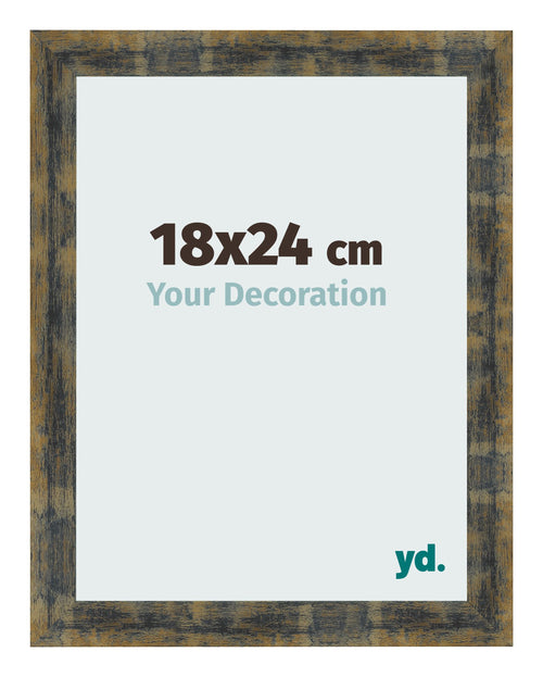 Fotolijst 18x24cm Blauw Goud Gemeleerd MDF Pisa Voorzijde Maat | Yourdecoration.nl