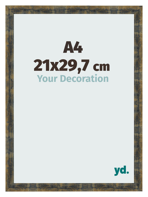 Fotolijst 21x29 7cm A4 Blauw Goud Gemeleerd MDF Pisa Voorzijde Maat | Yourdecoration.nl