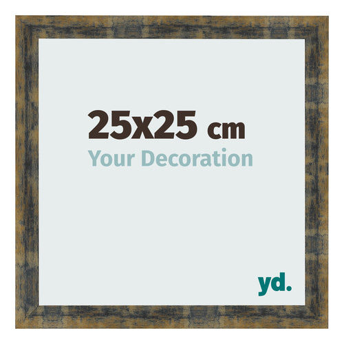 Fotolijst 25x25cm Blauw Goud Gemeleerd MDF Pisa Voorzijde Maat | Yourdecoration.nl