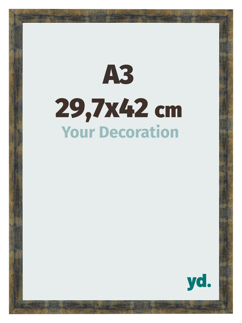 Fotolijst 29 7x42cm A3 Blauw Goud Gemeleerd MDF Pisa Voorzijde Maat | Yourdecoration.nl