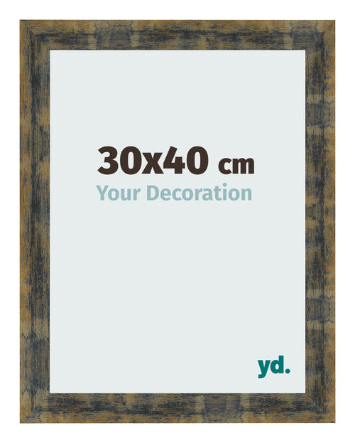 Fotolijst 30x40cm Blauw Goud Gemeleerd MDF Pisa Voorzijde Maat | Yourdecoration.nl