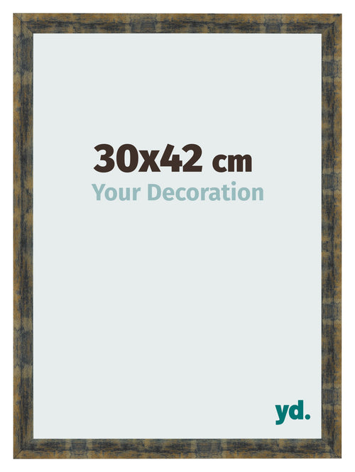 Fotolijst 30x42cm Blauw Goud Gemeleerd MDF Pisa Voorzijde Maat | Yourdecoration.nl