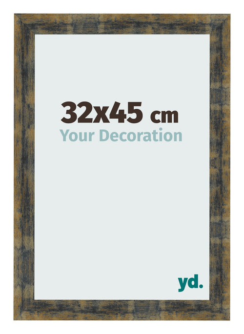 Fotolijst 32x45cm Blauw Goud Gemeleerd MDF Pisa Voorzijde Maat | Yourdecoration.nl