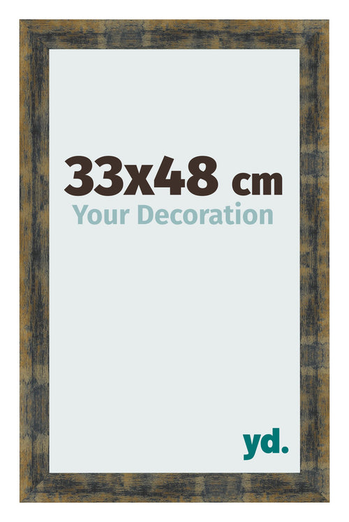 Fotolijst 33x48cm Blauw Goud Gemeleerd MDF Pisa Voorzijde Maat | Yourdecoration.nl
