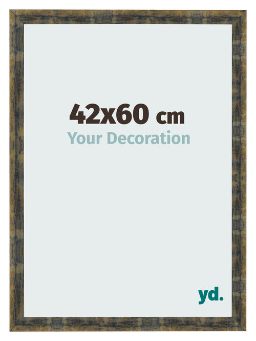 Fotolijst 42x60cm Blauw Goud Gemeleerd MDF Pisa Voorzijde Maat | Yourdecoration.nl