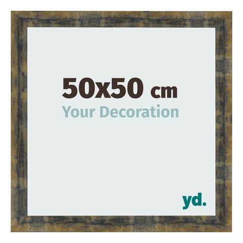 Fotolijst 50x50cm Blauw Goud Gemeleerd MDF Pisa Voorzijde Maat | Yourdecoration.nl