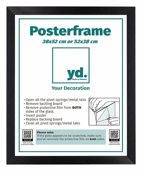 Posterlijst MDF 38x52cm Zwart Mat Voorzijde Maat | Yourdecoration.nl