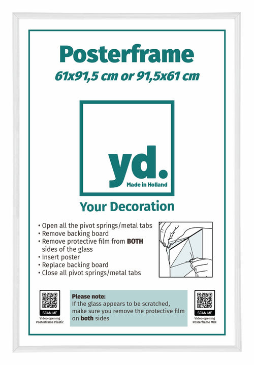 Posterlijst 61x91,5cm Wit Kunststof Voorzijde Inlegvel | Yourdecoration.nl