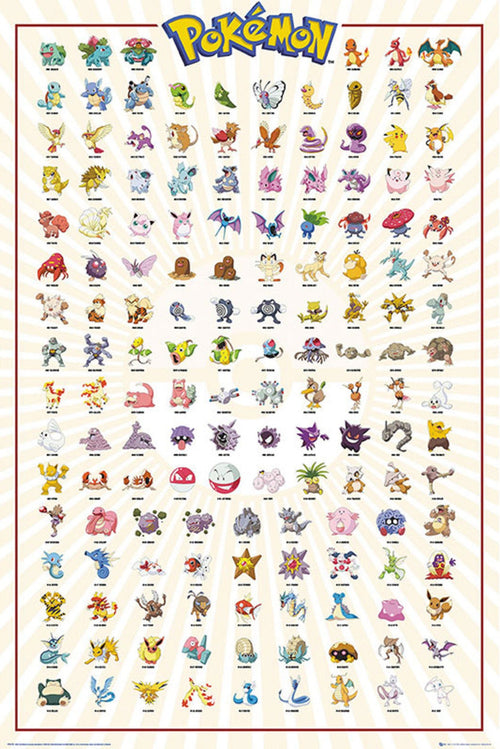 Gbeye FP4379 Pokemon Kanto 151 German Characters Poster 61x 91-5cm | Yourdecoration.nl