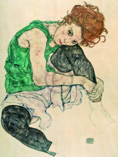 Egon Schiele Sitzende Frau mit hochgezogenen Kunstdruk 60x80cm | Yourdecoration.nl