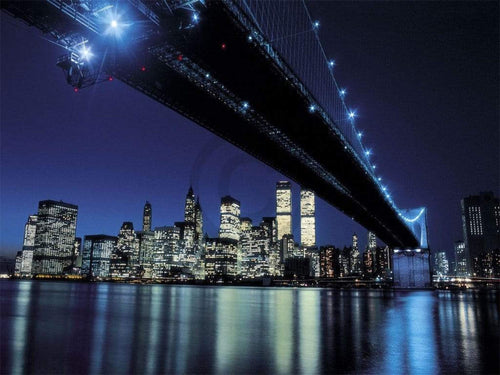 Henri Silberman Brooklyn Bridge at Night Kunstdruk 80x60cm | Yourdecoration.nl