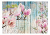 Fotobehang - Pink Flowers on Wood - Vliesbehang