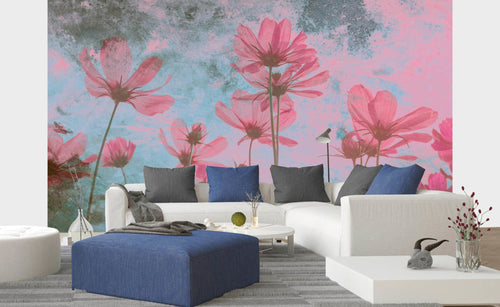 Dimex Pink Flower Abstract Fotobehang 375x250cm 5 banen sfeer | Yourdecoration.nl