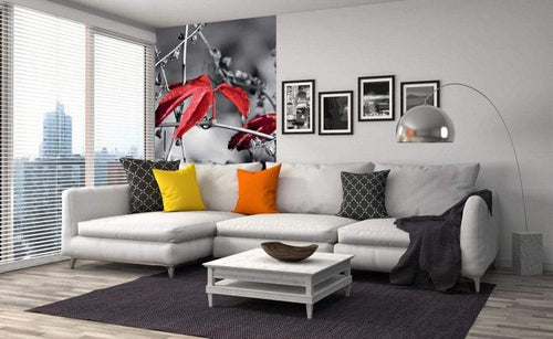 Dimex Red Leaves on Black Fotobehang 150x250cm 2 banen Sfeer | Yourdecoration.nl