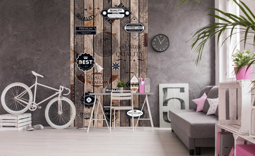 Dimex Vintage Labels Fotobehang 150x250cm 2 banen Sfeer | Yourdecoration.nl