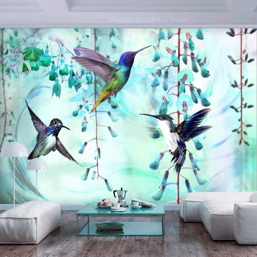 Artgeist Flying Hummingbirds Green Vlies Fotobehang Sfeer | Yourdecoration.nl