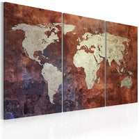 Artgeist Rusty kaart van de Wereld Canvas Painting 3 Piece | Yourdecoration.com