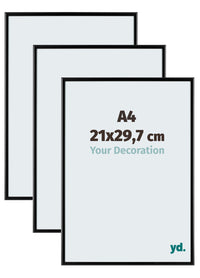Aurora Aluminium Fotolijst 21x29-7cm A4 Set Van 3 Zwart Mat Voorzijde Maat | Yourdecoration.nl