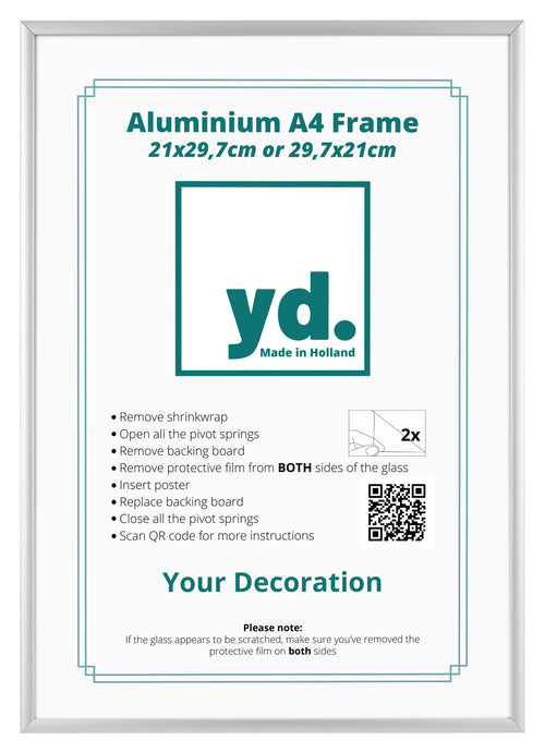 Aurora Aluminium Fotolijst 21x29 7cm A4 set van 2 Zilver Voorzijde Inlegvel | Yourdecoration.nl