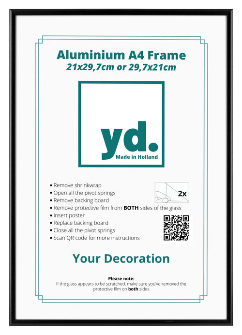 Aurora Aluminium Fotolijst 21x29 7cm A4 set van 2 Zwart Voorzijde | Yourdecoration.nl