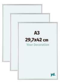Aurora Aluminium Fotolijst 29-7x42cm A3 Set Van 3 Zilver Mat Voorzijde Maat | Yourdecoration.nl