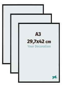 Aurora Aluminium Fotolijst 29-7x42cm A3 Set Van 3 Zwart Mat Voorzijde Maat | Yourdecoration.nl