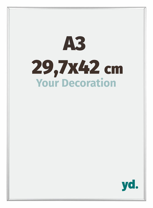 Austin Aluminium Fotolijst 29 7x42cm A3 Zilver Hoogglans Voorzijde Maat | Yourdecoration.nl