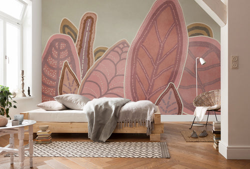 Fotobehang Papunya Leafs 350x250cm FLX7 024 Sfeer | Yourdecoration.nl