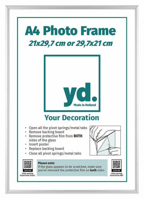 Fotolijst 21x29,7cm A4 Zilver Aluminium Voorzijde Inlegvel | Yourdecoration.nl