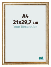 Fotolijst 21x29 7cm A4 Goud Antiek MDF Lazio Voorzijde Maat | Yourdecoration.nl