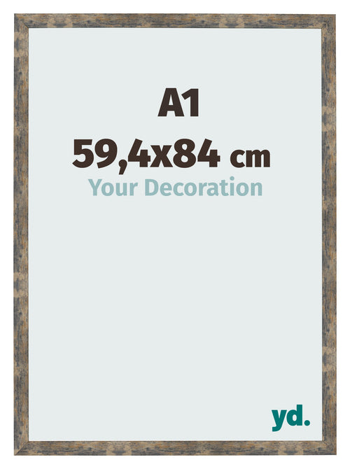 Fotolijst 59 4x84cm A1 Blauw Goud Gemeleerd MDF Bologna Voorzijde Maat | Yourdecoration.nl
