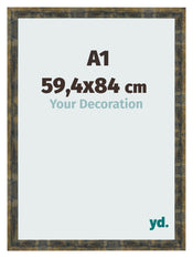 Fotolijst 59 4x84cm A1 Blauw Goud Gemeleerd MDF Pisa Voorzijde Maat | Yourdecoration.nl