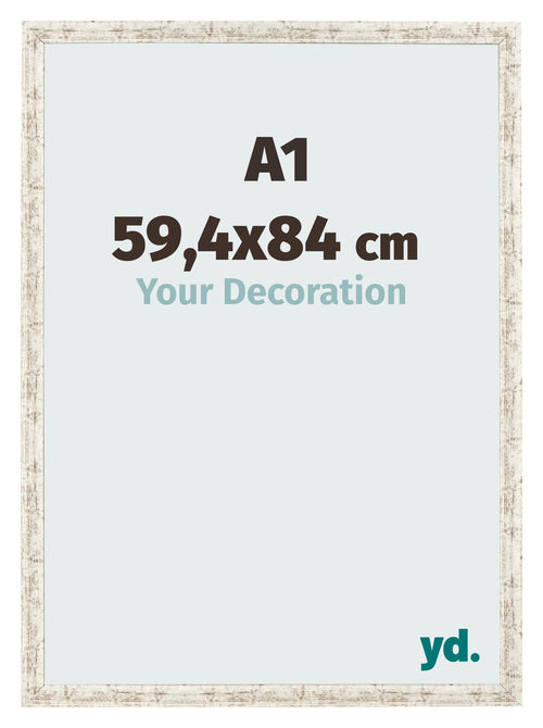 Fotolijst 59 4x84cm A1 Wit Vintage MDF Bologna Voorzijde Maat | Yourdecoration.nl