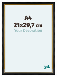 Lincoln Houten Fotolijst 21x29 7cm A4 Zwart Goud Voorzijde Maat | Yourdecoration.nl