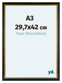 Lincoln Houten Fotolijst 29 7x42cm A3 Zwart Goud Voorzijde Maat | Yourdecoration.nl