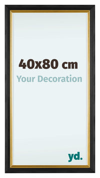Lincoln Houten Fotolijst 40x80cm Zwart Goud Voorzijde Maat | Yourdecoration.nl