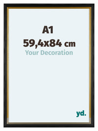 Lincoln Houten Fotolijst 59 4x84cm A1 Zwart Goud Voorzijde Maat | Yourdecoration.nl