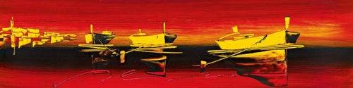 PGM ICC 04 Irene Celic Tre barche nel rosso II Kunstdruk 100x25cm | Yourdecoration.nl
