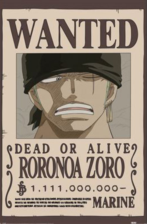 Poster One Piece Wanted Zoro 61x91 5cm PP2501065 | Yourdecoration.nl