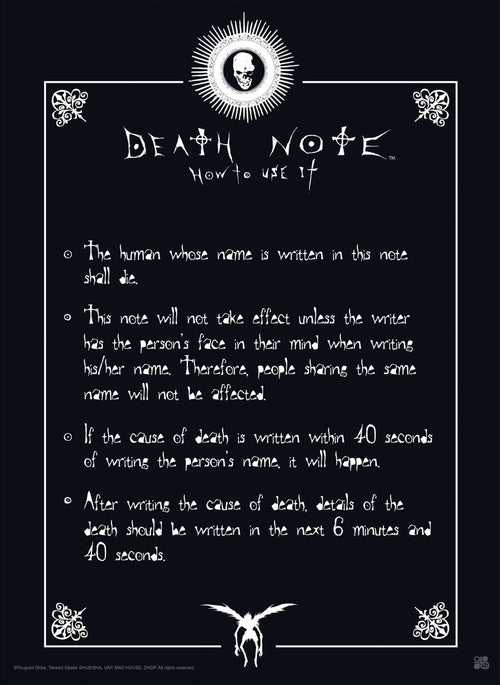 Death Note Rules Poster 38X52cm | Yourdecoration.nl