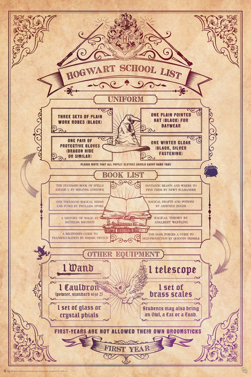 Harry Potter School List Poster 61X91 5cm | Yourdecoration.nl
