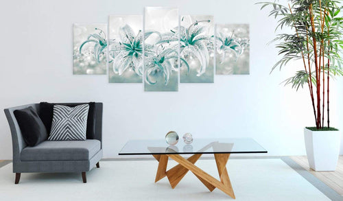 Artgeist Sapphire Lilies Canvas Painting 5 Piece Ambiance | Yourdecoration.com