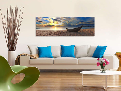 Artgeist Boat on the Beach Narrow Canvas Painting Ambiance | Yourdecoration.com