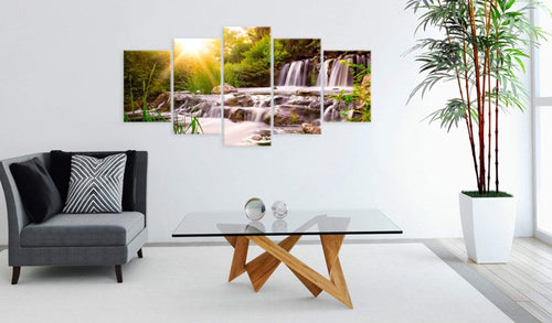 Artgeist Forest Waterfall Canvas Painting 5 Piece Ambiance | Yourdecoration.com