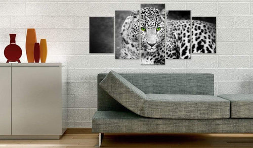 Artgeist Leopard Black and White Canvas Painting 5 Piece Ambiance | Yourdecoration.com