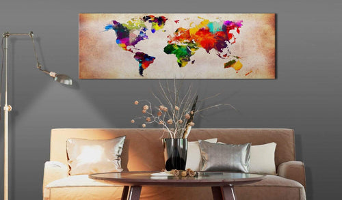 Artgeist World Map Colourful Ramble Canvas Painting Ambiance | Yourdecoration.com