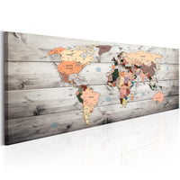 Artgeist World Maps Wooden Travels Canvas Painting | Yourdecoration.com
