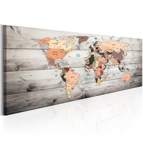 Artgeist World Maps Wooden Travels Canvas Painting | Yourdecoration.com