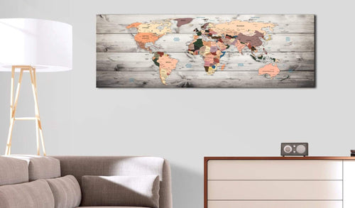 Artgeist World Maps Wooden Travels Canvas Painting Ambiance | Yourdecoration.com