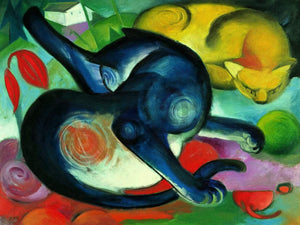 Franz Marc  Zwei Katzen blau und gelb Kunstdruk 80x60cm | Yourdecoration.nl